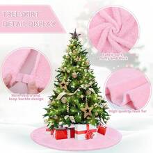 36 Inch Xmas Tree Skirt Tree Skirt Light Pink Faux Fur Tree Skirt Holiday Party Ceremony Tree Decorations - 淺粉色 - 查看 3
