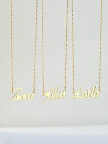 1件装 时尚简约个性化定制不锈钢女士姓名字母吊坠项链 适合日常佩戴 情侣礼物 - 金色 - 查看 5