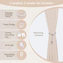1PC Linen-Like Semi-Transparent Single-Panel Room Divider Curtain, With Adjustable Ceiling Track Hook Set, Extra-Wide Light-Filtering Privacy Curtain, Suitable For Patio Sliding Glass Doors, Living Room Divider Curtain, Bedroom Curtain ( Beige) - 米色 - 查看 2
