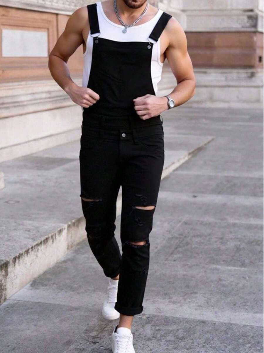 Men Plus Size Jumpsuits And Overalls - Black - View 1