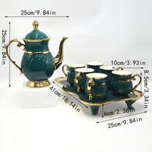 8pcs/6pcs European Style Porcelain Tea Set With Pearl Glaze - Green Ceramic Tea Pot And Sugar & Creamer Pitcher, Delicate Tea 6 Cups , Suitable For Daily Life