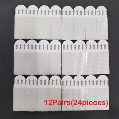 12 pares/24 peças de adesivos de parede invisíveis de dupla face, adequados para molduras e obras de arte. Fácil instalação e remoção em paredes de látex, azulejos, placas de madeira e outras superfícies lisas. Aplicável para decoração de casa e hotel, montagem de impressões artísticas, aplicação perfeita, design minimalista, adesivos removíveis, forte adesão, instalação com gancho para pendurar, decoração de casa.