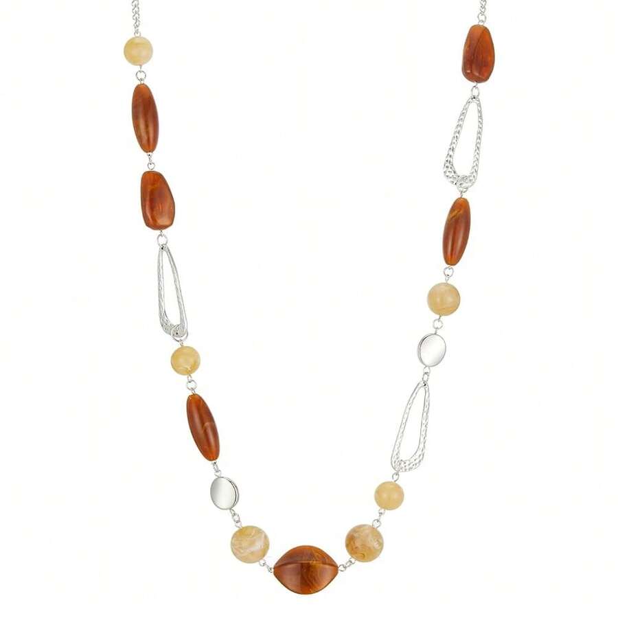 Noessla Layered Long Necklaces For Women Crystal Beaded Statement Necklace Sweater Silver Chain With Gifts Box Jewelry{Inchcolor_nameinch:Inch07-Camelbrowninch} - 07-駝色 - 查看 1