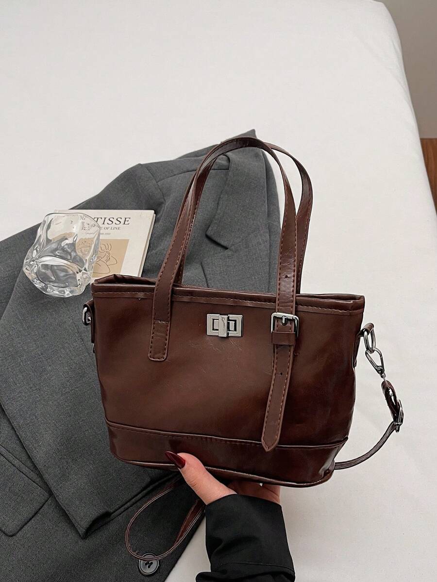 1 pezzo Borsa a tracolla da donna stile vintage, con cinturino regolabile, borsa a spalla casual vintage, in materiale PU durevole, chiusura a gancio, adatta per uso quotidiano, lavoro, viaggio, shopping, appuntamenti, disponibile nei colori marrone e nero, borsa a tracolla alla moda, minimalista e leggera