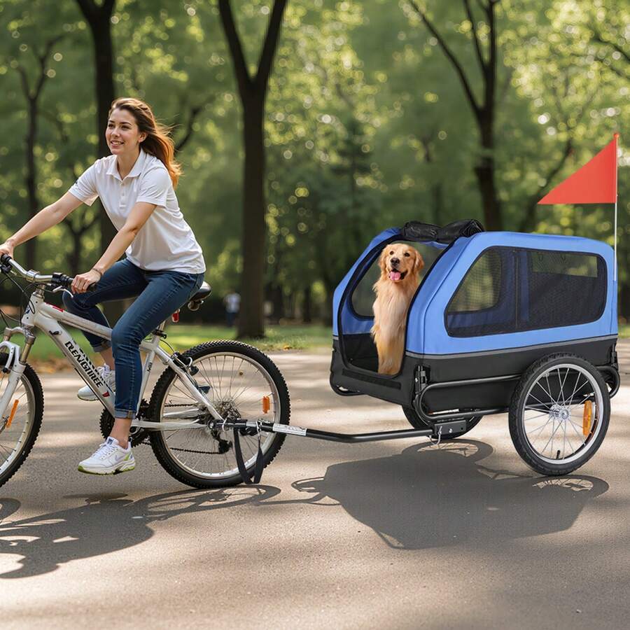 Dog Bike Trailer, Supports Up To 88 Lbs, Pet Cart Bicycle Carrier For Small & Large Dogs, Easy Folding Frame With Quick Release Wheel, Universal Bicycle Coupler, Reflector, Flag, Internal Leash - 88 lbs for Small & Large Dogs - 查看 1