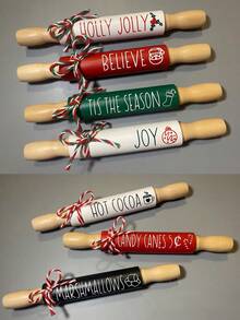 Personalized Name/Styles/Texts Mini Christmas Rolling Pins For Tiered Tray | Christmas Tier Tray Decor | Christmas Tiered Tray Decor | Mini Rolling Pins Tiered Tray, Christmas Home Decor, Gingerbread Decor, Ho Ho, Farmhouse Christmas, Christmas Kitchen Decor - Multicolor - View 10