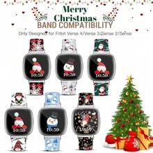 Compatible con la correa del reloj Fitbit Versa 3, Versa 4, Sense, Sense 2, Correa de repuesto de silicona con patrón navideño {color_name:Cuadros Rojos,size_name:Para Versa4/Versa3/Sense2/Sense - Cuadros rojos - Ver 8