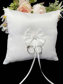 三件套婚礼配饰：白色缎面蕾丝蝴蝶结花篮+戒指枕+吊袜带，优雅装饰新娘和花童婚礼仪式 - 彩色 - 查看 10