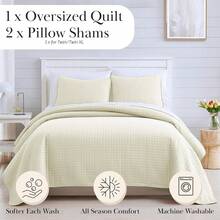 Full/Queen Quilt Bedding Set, Microfiber Quilts Queen Size, Coverlet, Stain & Pet Hair Resistant Bedding, Full Size Bedspread With 2 Pillow Shams, Bone, 2025 - 16 - 奶油 - 查看 3