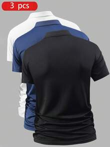 3 chiếc áo thun polo tay ngắn màu trơn phong cách bạn trai nhẹ, thoáng khí, chạy bộ, tập thể dục, mùa hè - Nhiều màu - Xem 2