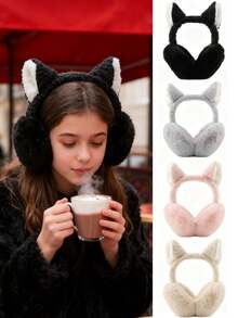 猫耳毛绒耳罩 保暖 女孩冬季可爱可折叠 - 彩色 - 查看 1
