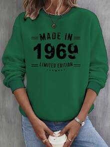 Suéter de Cuello Redondo con Estampado Gráfico para Mujer 1969 - Rojo Vibrante Inspiración Vintage, Tejido Suave Lavable a Máquina para Otoño y Primavera, Sudaderas Lindas, Pulóver Cómodo, Conjunto de Primavera, Estilo Retro, Material Duradero, Top de Jersey, Para Amantes del Retro - Negro - Ver 7