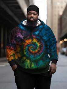 Sudadera con estampado gráfico colorido para hombres de talla grande, parte superior informal tipo pullover adecuada para salidas y reuniones en pareja, diseño