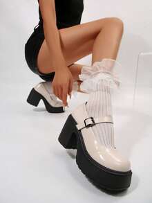 2025 New Women's Fashion Elegant Waterproof Platform Wedge Buckle Pumps - Beige - View 5