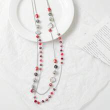 Noessla Layered Long Necklaces For Women Crystal Beaded Statement Necklace Sweater Silver Chain With Gifts Box Jewelry{Inchcolor_nameinch:InchRedinch} - 紅色 - 查看 7