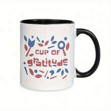 1pc Coffee Mug - Right/Left Handle Mug, Ideal Gift For Birthday, Christmas, Wedding, Thanksgiving - Ceramic Cup For Hot Drinks, Tea, Cocoa - Durable Ceramic Construction, Coffee Lover Gifts, Wedding Drinkware, Gratitude Theme, Contrast Handle Design - 1pc - View 2