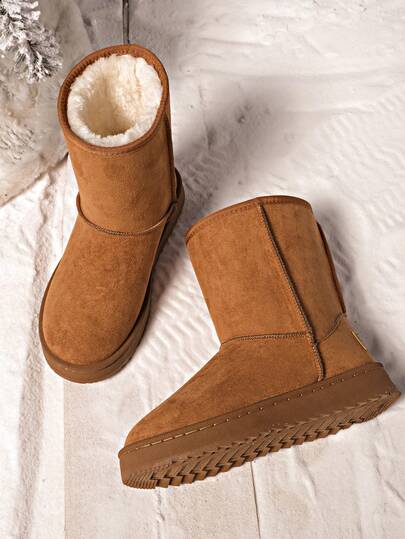 Fall/Winter Women's Boots, New Western Mid-Calf Boots, Fashion Versatile Warm Mid-Calf Boots, Soft Bottom Boots, Round Toe Short Boots,Fur Boots