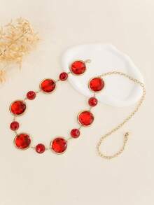 镂空波西米亚风腰链，可调节金属镶嵌腰带，女士派对卡通锌合金几何图案金属腰带，婚礼，春夏秋冬皆宜 - 彩色 - 查看 17