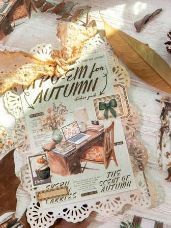 6 Styles Autumn Poetry Vintage Sticker Pack, Pumpkin, Floral Dress, Window Autumn Scenery Elements, Suitable For DIY Scrapbooking, Ideal For Stationery Lovers, Applicable To Scrapbooks, Junk Journals, Phones, Notebooks, Laptops