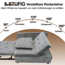 3 en 1 Sofá Cama Multifuncional, Sofá de Tela de Lino con Respaldo Ajustable, Sofá Reclinable para Espacios Pequeños - Gris + Tapizado + Lino + 2 Plazas - Ver 2