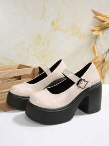 2025 New Women's Fashion Elegant Waterproof Platform Wedge Buckle Pumps - Beige - View 7