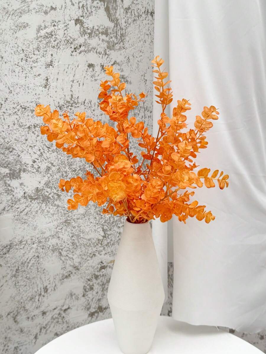 1片/3片装，53.5厘米塑料人造桉树叶，6种颜色可选，适用于家居装饰、婚礼、派对、节日装饰 - 橘色 - 查看 1