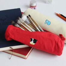 Estuche de lápices de lienzo minimalista, bolsa de maquillaje cilíndrica portátil mini para lápices, bolígrafos, artículos de papelería, brochas de maquillaje, gran capacidad - Cilindro - Ver 2