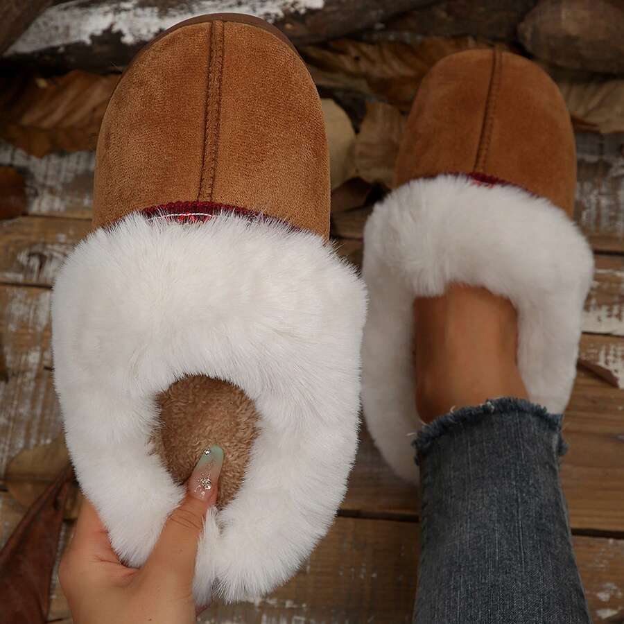 Women's Non-Slip Mute Floor Slippers - Solid Color With Plush Lining - 6652 Lạc đà - Xem 1