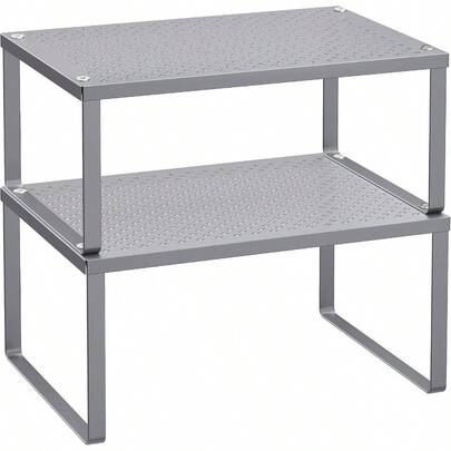 SONGMICS Spice Rack Cabinet Shelf Organizers Countertop Organizer Stackable Expandable Set Of 2 Metal Kitchen Counter Shelves Silver KCS01SV