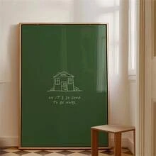 1 pieza Impresión verde "Bueno estar en casa", arte de pared, impresión artística, idea de regalo, estética, decoración de pared, pósteres de estilo minimalista moderno, decoración de sala de estar y habitación, decoración de baño, regalo ideal, sin marco - Multicolor - Ver 3