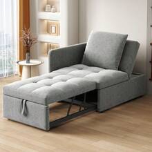 3 en 1 Sofá Cama Multifuncional, Sofá de Tela de Lino con Respaldo Ajustable, Sofá Reclinable para Espacios Pequeños - Gris + Tapizado + Lino + 2 Plazas - Ver 8
