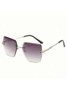 Fashion Rimless Women's  Y2K Gradient Color Cut Lenses Retro Hollow Metal Frame Women's Travel Vacation - 漸變灰色 - 查看 2