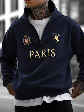 1 pieza Sudadera con capucha y media cremallera casual para hombre, de moda y versátil, para otoño/invierno