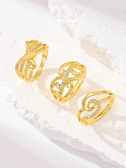 New Arrival Elegant Adjustable Gold Color Open Ring Set For Women