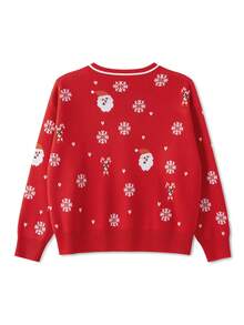 Womens Knit Cardigan Fashion Santa Claus Snowflake Pattern Loose Fit Long Sleeve V Neck Button Up Sweater For Spring Autumn - Red - View 4