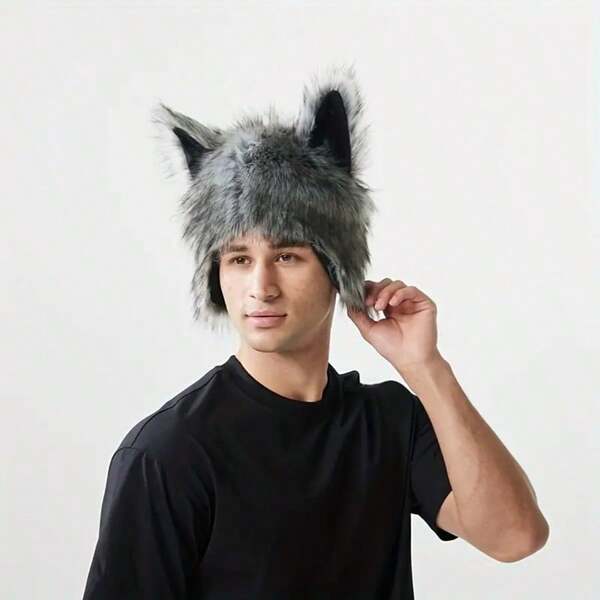 Conjunto de gorro y guantes de peluche gris de lobo de novedad para adultos, accesorios de disfraz de orejas y garras de lobo