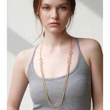 Noessla Layered Long Necklaces For Women Crystal Beaded Statement Necklace Sweater Silver Chain With Gifts Box Jewelry{Inchcolor_nameinch:Inch34-Goldinch} - 34-金 - 查看 5