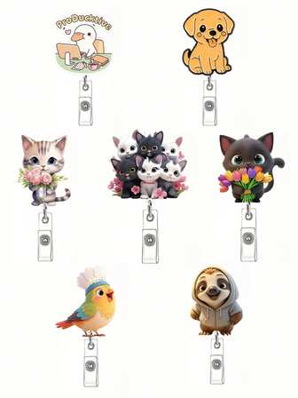 1pc Cute Animal Series Extendable Chest Pin Clip, Featuring DIY Designs Of Cartoon Cats, Dogs Badge Reel, Platypuses, Etc. Comes With Extendable Drawstring And Sturdy Clasp. High-Definition Printing, With Bright And Durable Patterns. Multiple Options Available: Tulip Cat, Dog, Duck, Parrot, Sloth.