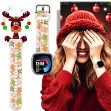 Compatible con la correa del reloj Fitbit Versa 3, Versa 4, Sense, Sense 2, Correa de repuesto de silicona con patrón navideño {color_name:Rosa Jengibre, size_name:Para Versa4/Versa3/Sense2/Sense - PinkGingerman - Ver 7