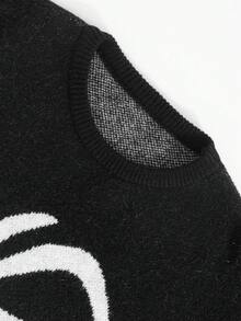 Colección de otoño/invierno DIYIE: Suéter de cuello redondo para hombre con textura cepillada de bloques de color, patrón de araña, estilo relajado, sofisticación de alta calle, tejido vintage - Negro - Ver 4