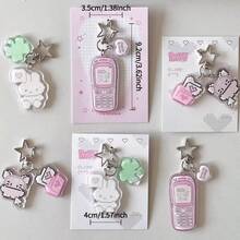 粉色复古卡通手机亚克力钥匙扣，星形扣环搭配“好运即将到来”爱心吊坠，多功能钥匙圈，可用于包包/钥匙，可爱萌系配饰，适合情人节、少女聚会及日常佩戴。 - 彩色 - 查看 5