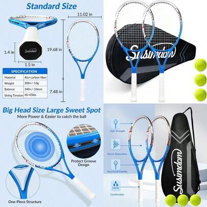 Tennis Rackets For Adults PreStrung 27 Inch Tennis Racquets 2 Player Set With 3 Balls 1 Bag