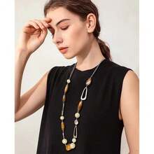 Noessla Layered Long Necklaces For Women Crystal Beaded Statement Necklace Sweater Silver Chain With Gifts Box Jewelry{Inchcolor_nameinch:Inch07-Camelbrowninch} - 07-駝色 - 查看 5