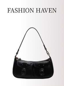 Buckle & Studded Decor Bag - Black - View 2