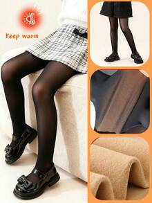 1/2pcs Kids Solid Color Thermal Lined Tights, Warm & Skin-Friendly Opaque Leggings, Soft & Comfortable Casual Pantyhose, Versatile For Autumn/Winter Daily Wear, Outdoor Activities, Fashion Parties, Back To School, Holiday Gifts