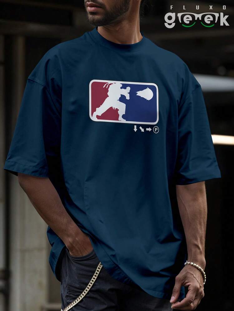 Oversized T-Shirt/T-Shirt Streetwear Street Energy Martial Arts Fight Acrobatics Game REF 7172 - 藏蓝色 - 查看 4