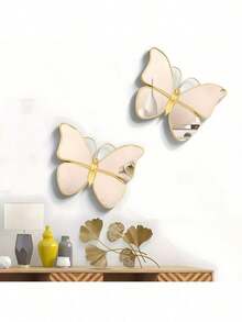 1pc Creative Decorative Mirror, Luxury Vintage Butterfly Decor, Unique Wall Hanging Mirror For Living Room - Gold 1-pack - View 4
