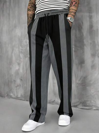 Pantalones largos holgados con bloques de color y parches para hombres