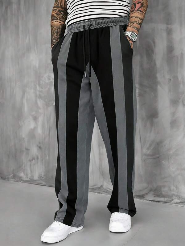 Pantalones largos holgados con bloques de color y parches para hombres