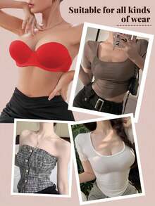 Hersunei Áo ngực Peach Girl màu đỏ bóng, có đệm mút và gọng, thoải mái và thoáng khí, nâng đỡ tốt, thiết kế có thể tháo rời, phù hợp để mặc hàng ngày. - Đỏ - Xem 9
